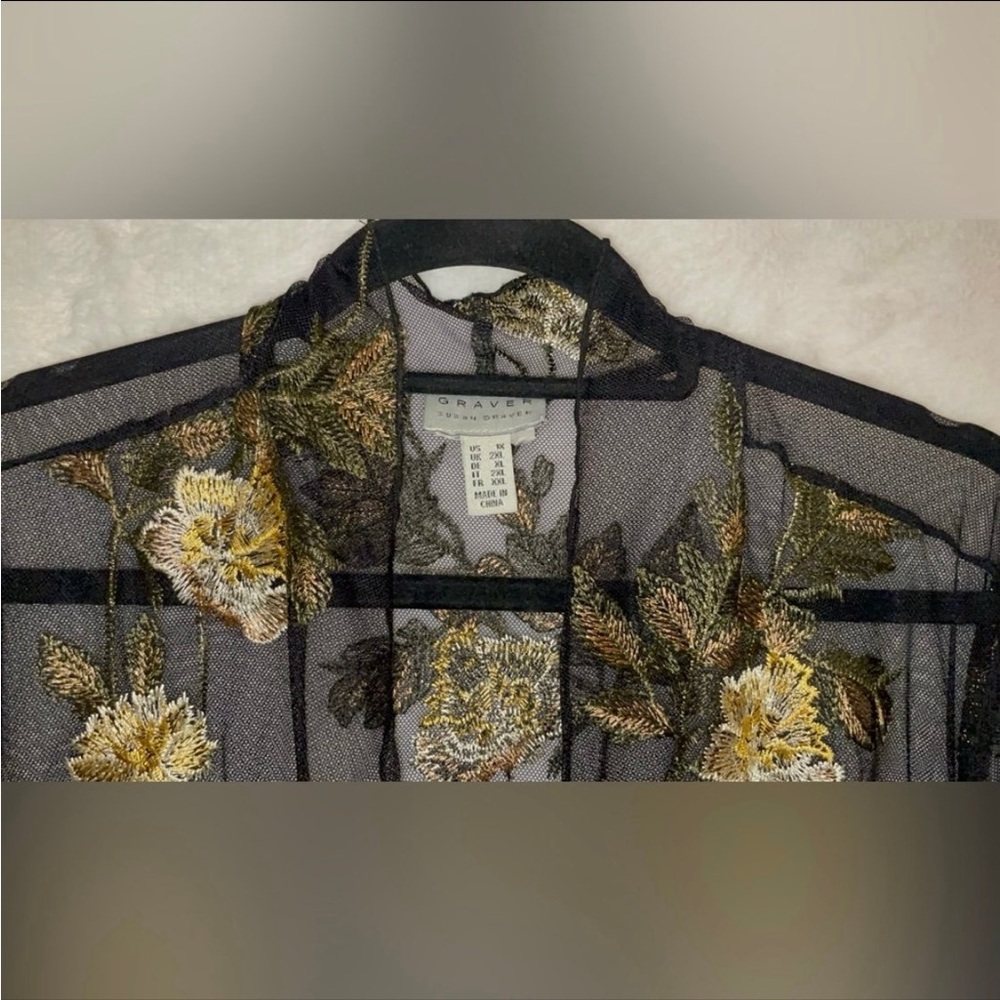 GRAVER by Susan Graver Sheer Black Floral Kimono - Picture 2 of 4